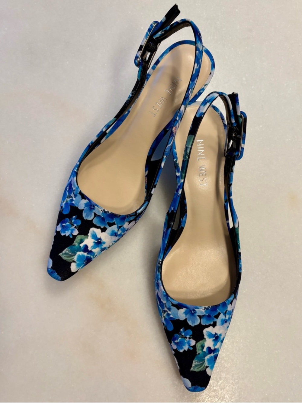 Nine West Blue Floral Pointed Slingback Flats NWOT